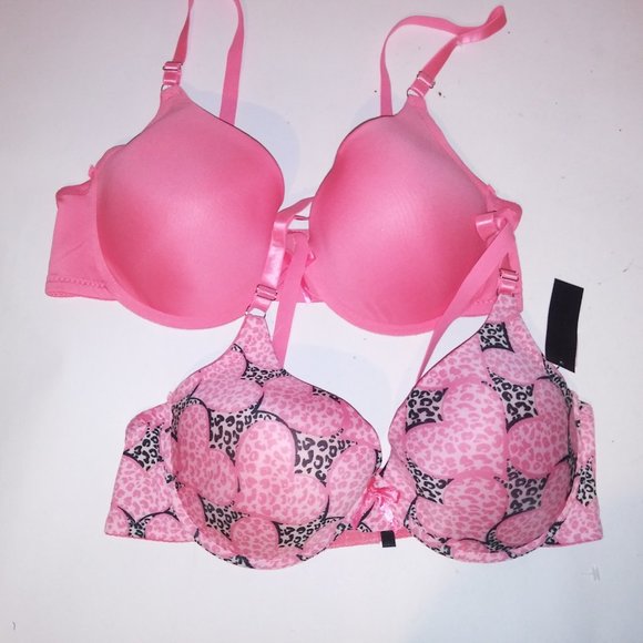 Set of 2 Midnight Muse Bra 40D Solid Pink Leopard Hearts Lightly Lined Underwire - Picture 3 of 9
